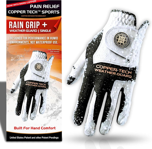 Copper Tech Plus Rain Golf Gloves Men Left Hand or Right Hand (Single) | Water-Enhanced Golf Rain Gloves for Men | Joint Support Ergonomic Copper Compression