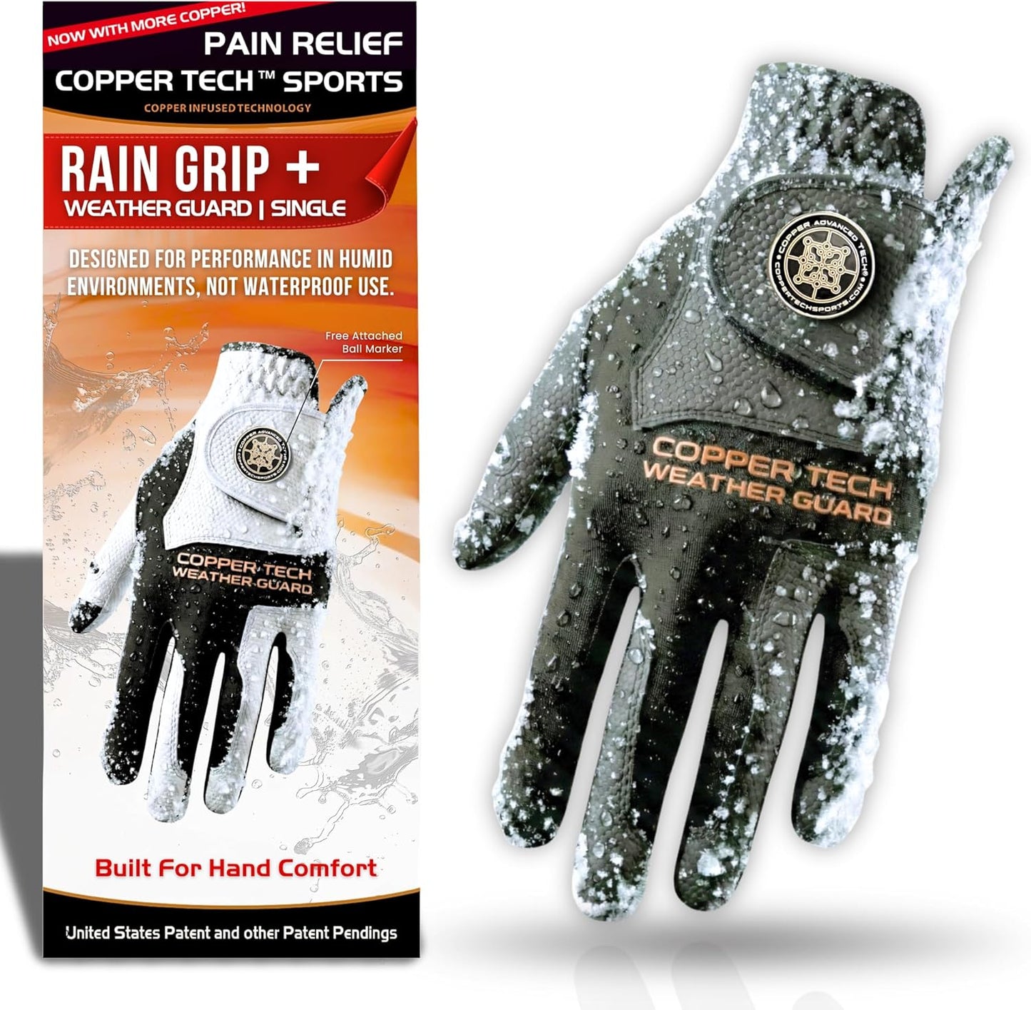 Copper Tech Plus Rain Golf Gloves Men Left Hand or Right Hand (Single) | Water-Enhanced Golf Rain Gloves for Men | Joint Support Ergonomic Copper Compression