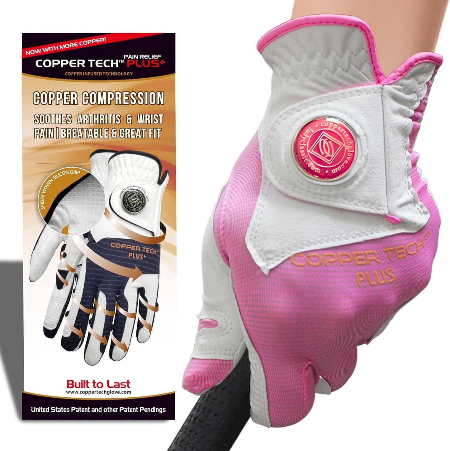 Copper Tech Plus Women's Golf Glove Worn on Right Hand