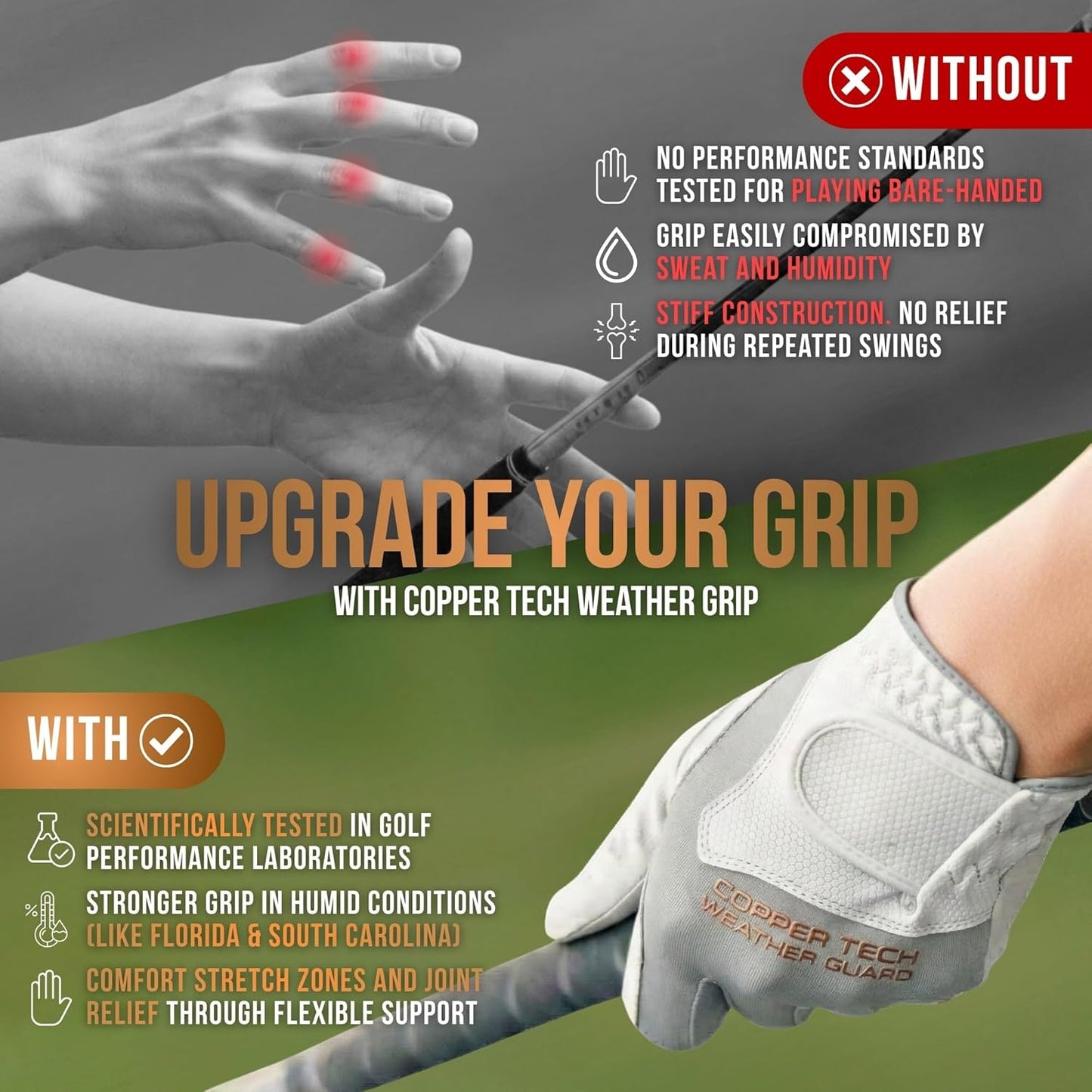 Rain Golf Gloves for Women - Copper Tech Plus Wet Weather Grip