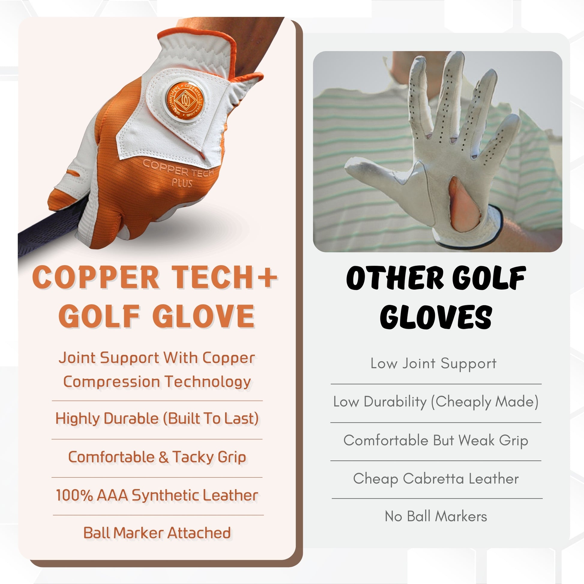 Orange Men’s Copper Tech Plus golf glove right handed golfers for left hand 	 