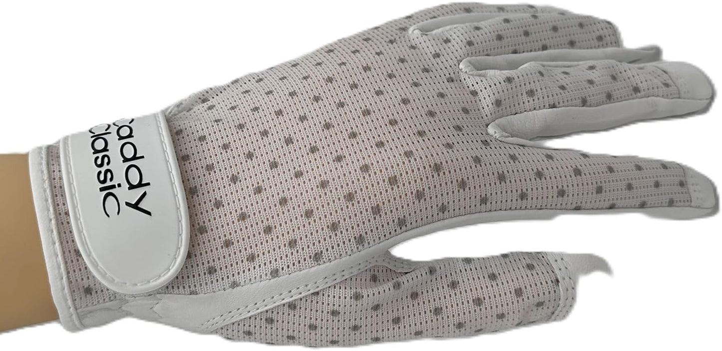 Caddy Classic Ladies Golf Sun Glove Women | Various Stylish Mesh Design for High Breathability | Womens Golf Gloves Worn on Left Hand for Right Handed Golfers| Premium Leather Construction for Comfortable Fit