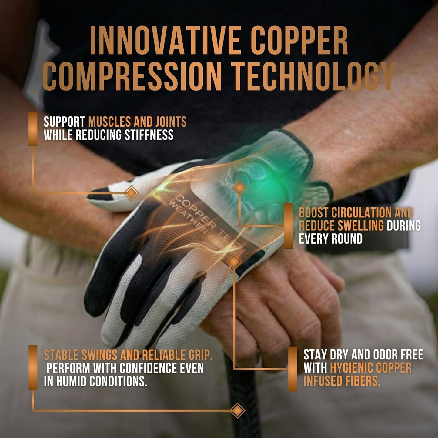 Copper Tech Plus Rain Golf Gloves Men Left Hand or Right Hand (Single) | Water-Enhanced Golf Rain Gloves for Men | Joint Support Ergonomic Copper Compression
