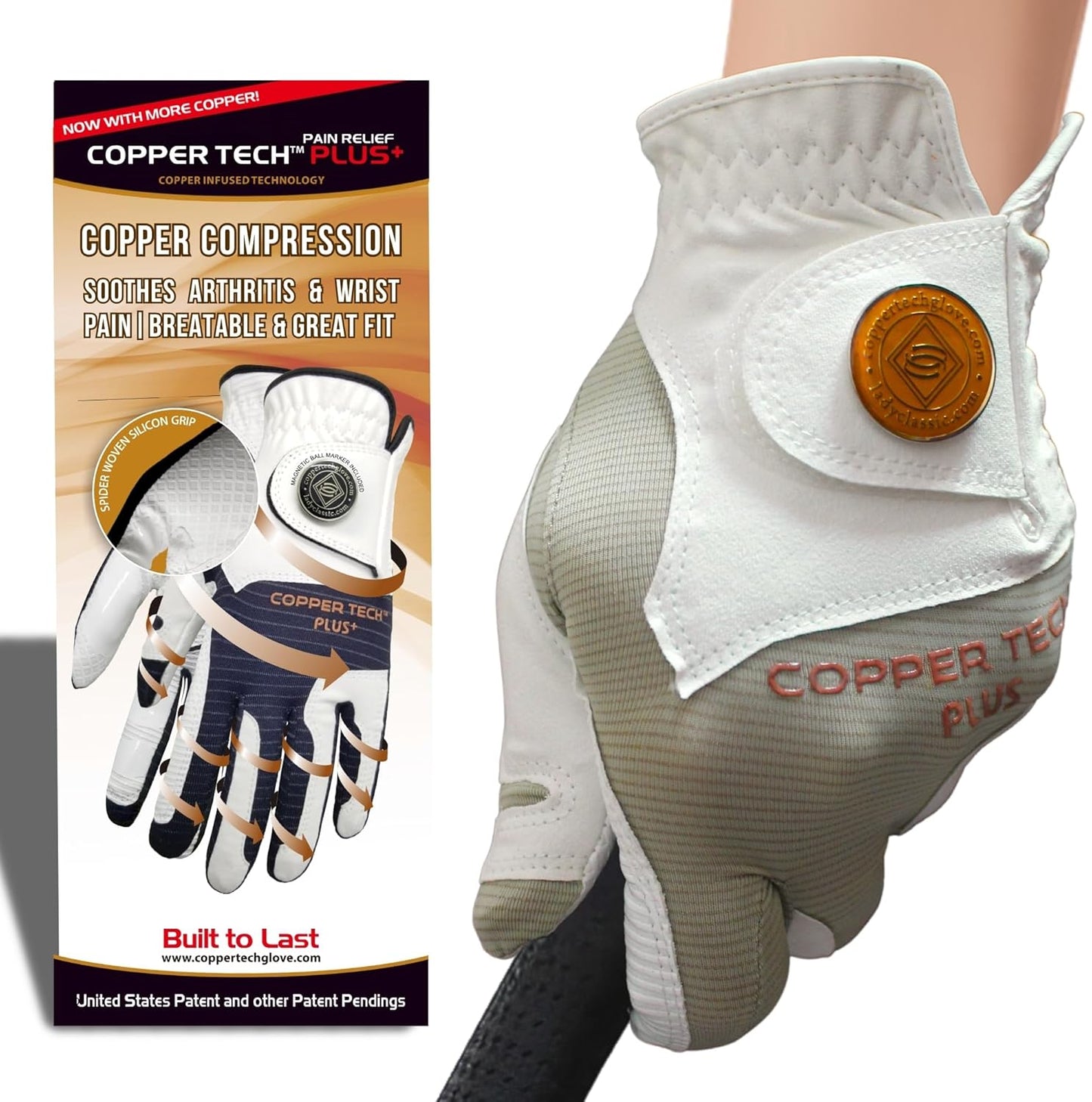 Copper Tech Plus Women's Golf Glove Worn on Right Hand