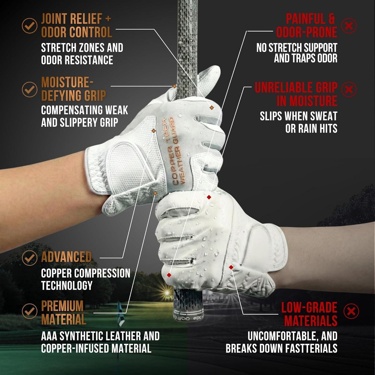 Rain Golf Gloves for Women - Copper Tech Plus Wet Weather Grip