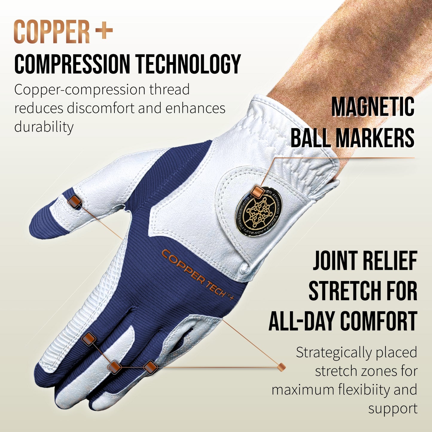 Copper Tech Plus Men's Golf Gloves [Worn on Left Hand]