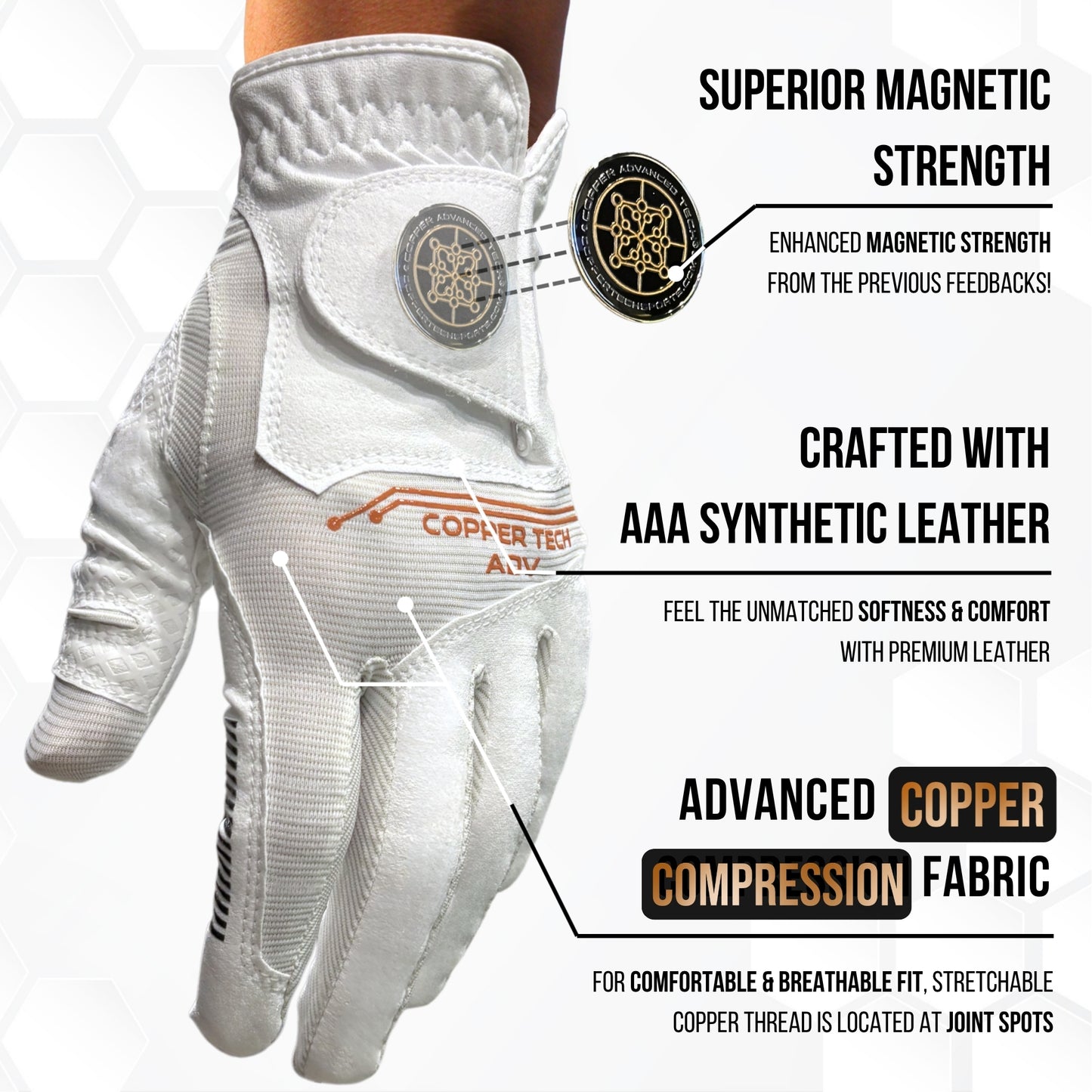 Copper Advanced Tech 2.0 Men's Golf Gloves [Worn on Left Hand]