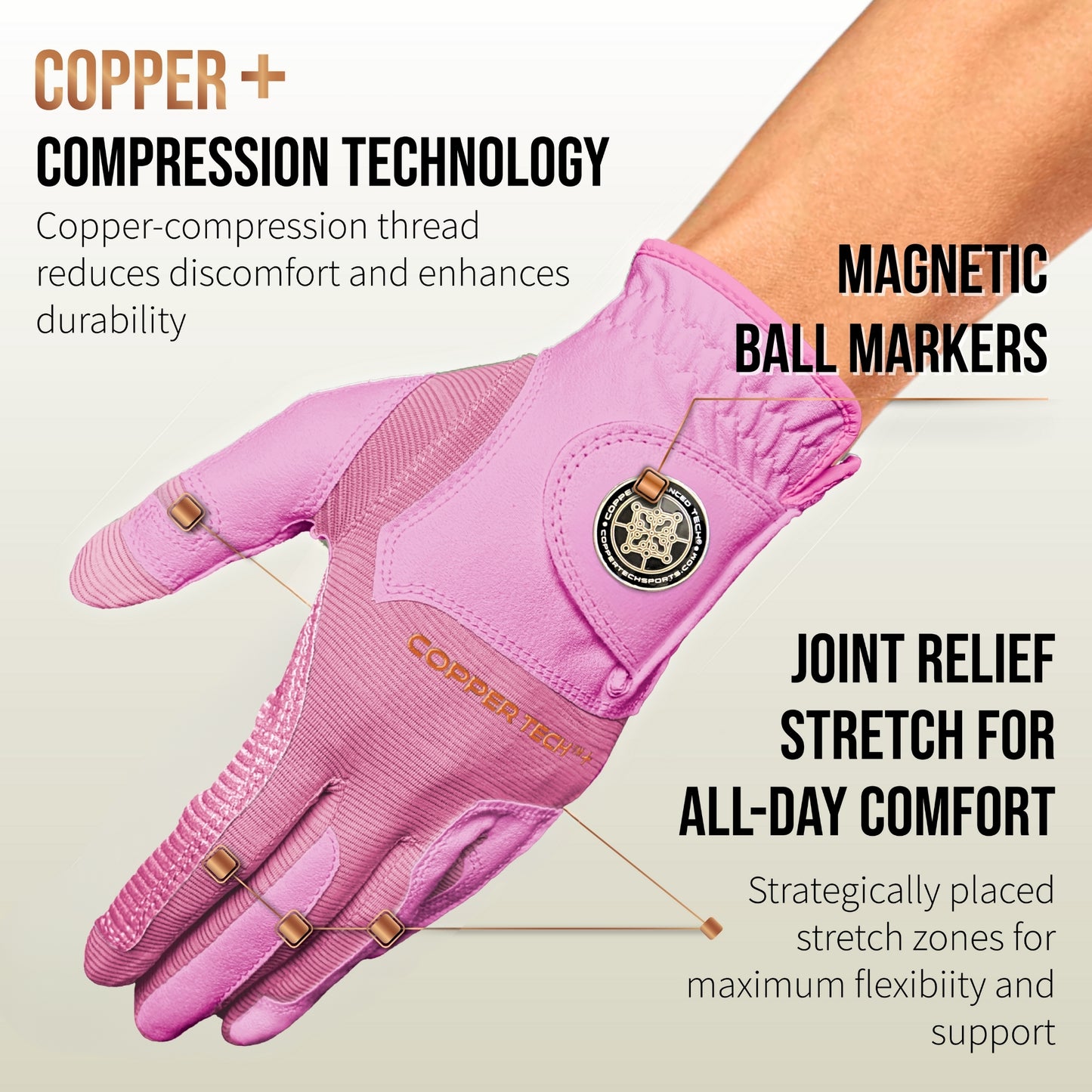 Copper Tech Plus Women's Golf Gloves [Worn on Left Hand]