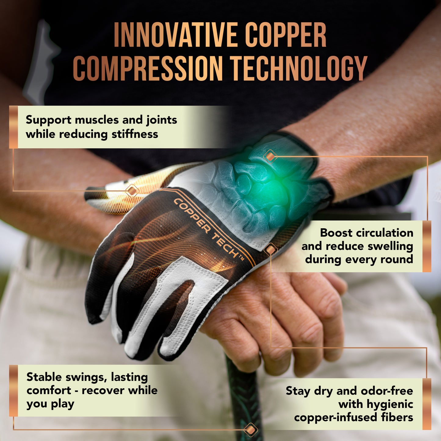 Copper Tech Men's Golf Gloves 2-Pack (White/Black)