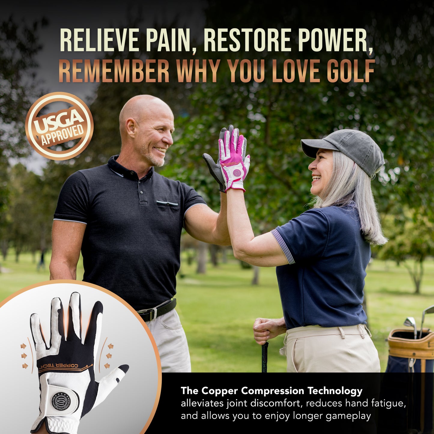Copper Tech Men's Golf Gloves 2-Pack (White/Black)