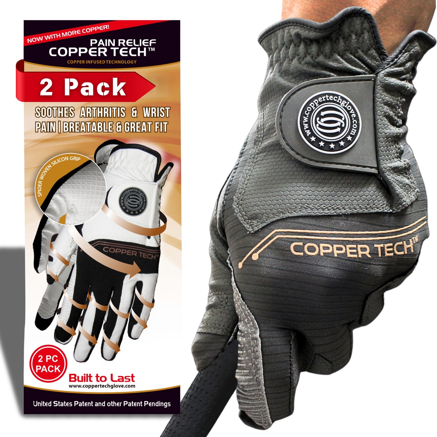 Copper Tech Men's Golf Gloves 2-pack (Gray/Charcoal)