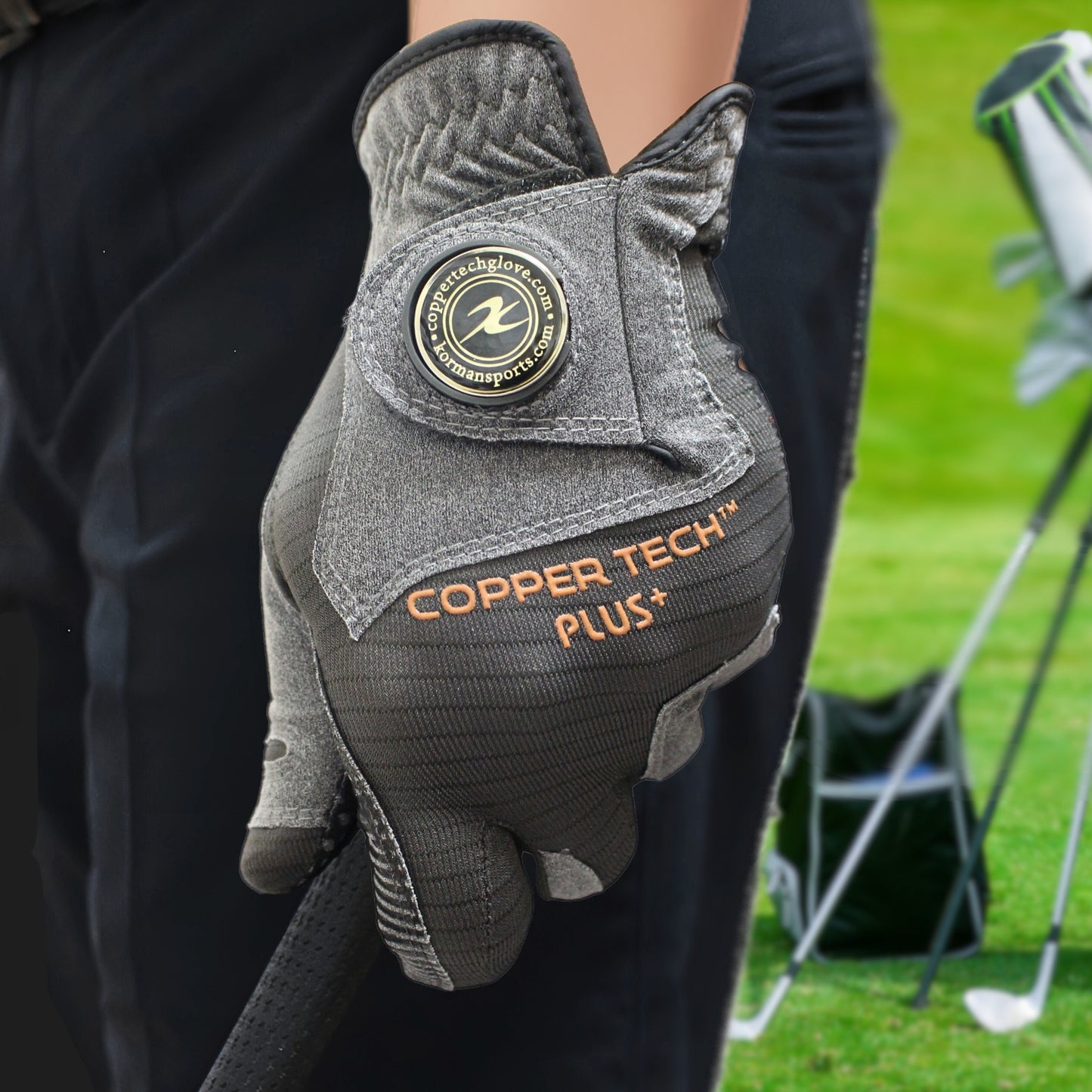 Women’s copper tech plus golf glove with copper for arthritis relief, offering a breathable, ergonomic fit for all skill levels and hand orientations.