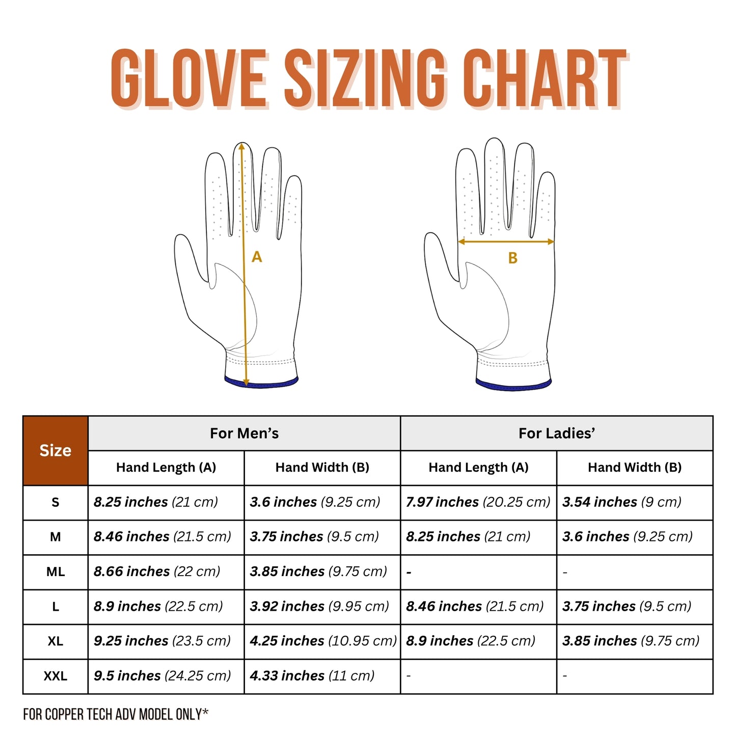 Copper Advanced Tech 2.0 Men's Golf Gloves [Worn on Left Hand]